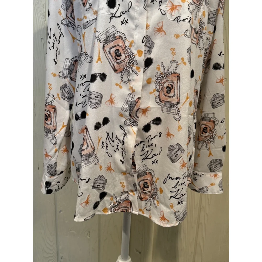 Karl Lagerfeld Paris Long Sleeve Blouse, Size L - Picture 3 of 10